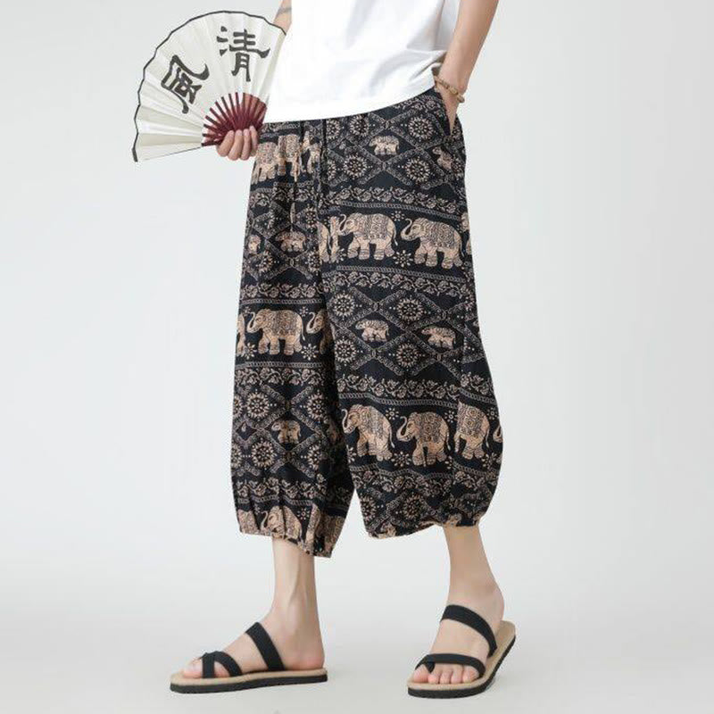 Pantaloni da uomo in cotone e lino, con tasche, lunghezza 7-8, quadrati estivi, patchwork, elefante, mandala , Buddha Stones - image 29