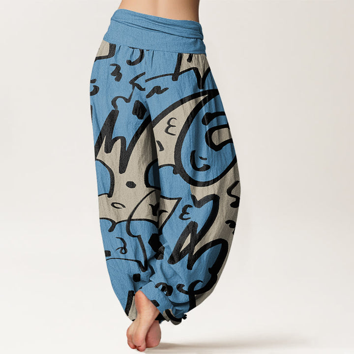 Pantaloni harem da donna con elastico in vita e motivo a scarabocchi casual e giocoso con Buddha Stones - image 6