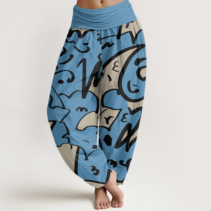 Pantaloni harem da donna con elastico in vita e motivo a scarabocchi casual e giocoso con Buddha Stones - DodgerBlue - US22, UK/AU26, EU54 (6XL) - image 5