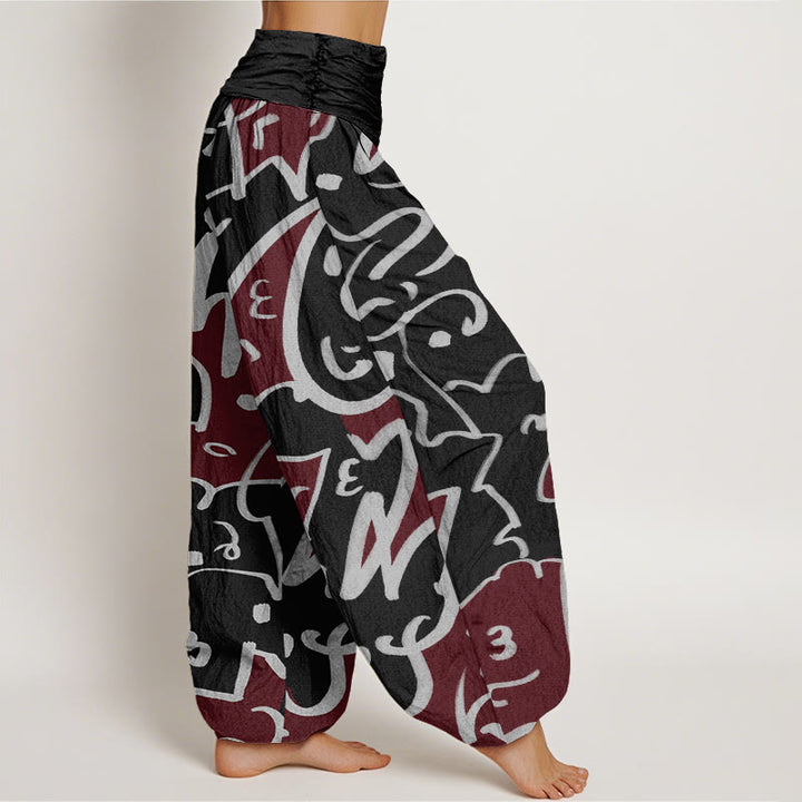 Pantaloni harem da donna con elastico in vita e motivo a scarabocchi casual e giocoso con Buddha Stones - image 10