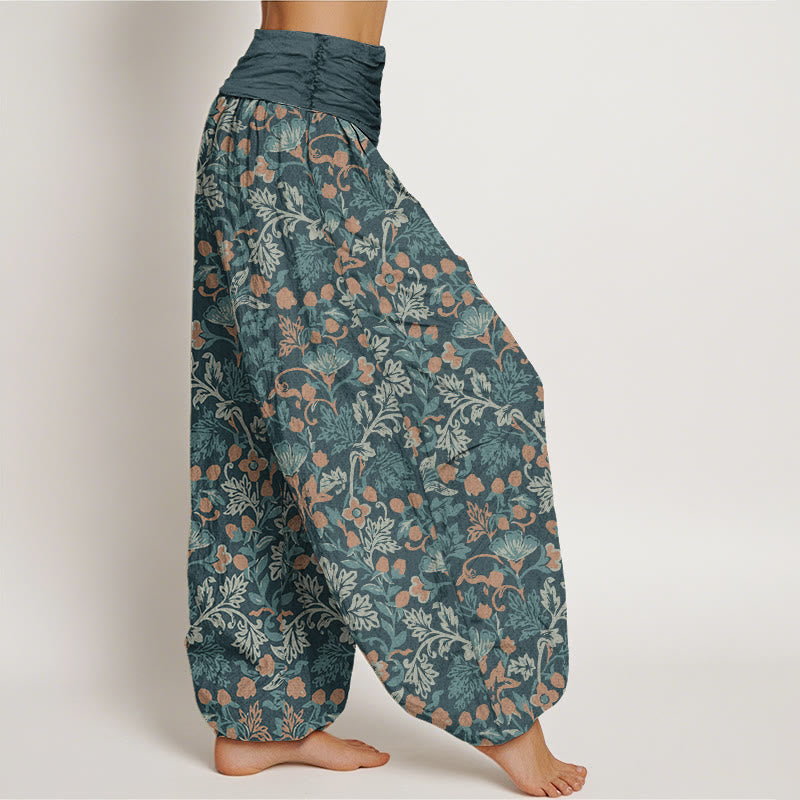 Pantaloni harem elastici in vita da donna con motivo a foglie di vite e fiori casual Buddha Stones - image 1