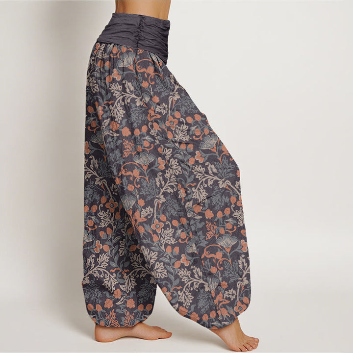 Pantaloni harem elastici in vita da donna con motivo a foglie di vite e fiori casual Buddha Stones - image 6