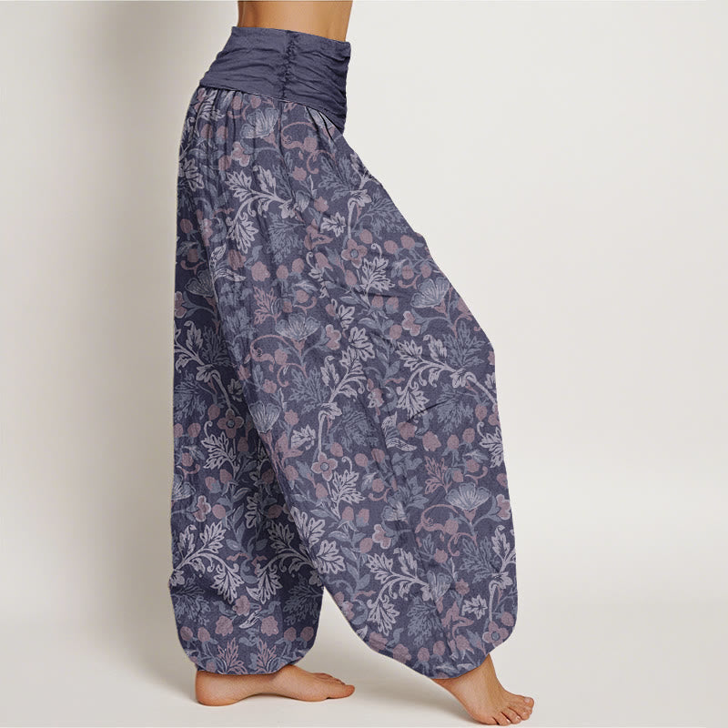 Pantaloni harem elastici in vita da donna con motivo a foglie di vite e fiori casual Buddha Stones - image 8