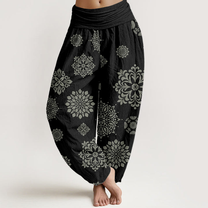 Pantaloni harem da donna con elastico in vita e motivo mandala casual Buddha Stones - Nero - US22, UK/AU26, EU54 (6XL) - image 1