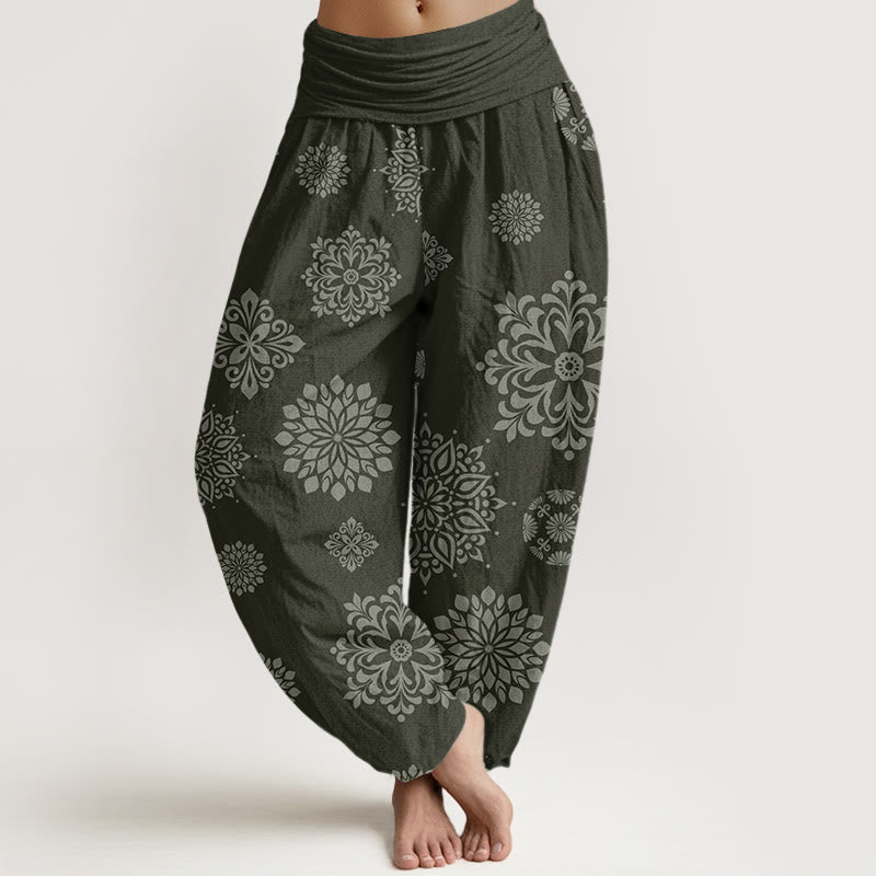 Pantaloni harem da donna con elastico in vita e motivo mandala casual Buddha Stones - Verde oliva scuro - US22, UK/AU26, EU54 (6XL) - image 8