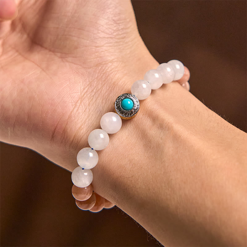 Braccialetto rilassante Buddha Stones in pietra di luna naturale color pesca e acquamarina