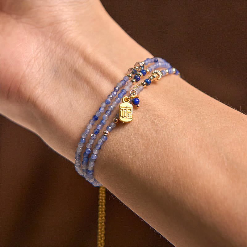Braccialetto positivo con carattere Fu a triplo giro, perline ultrasottili da 3 mm, lazurite naturale Buddha Stones