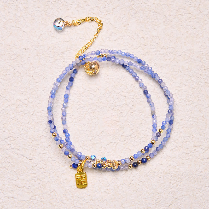 Braccialetto positivo con carattere Fu a triplo giro, perline ultrasottili da 3 mm, lazurite naturale Buddha Stones