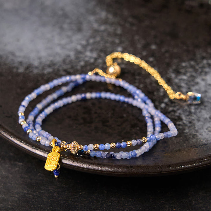 Braccialetto positivo con carattere Fu a triplo giro, perline ultrasottili da 3 mm, lazurite naturale Buddha Stones