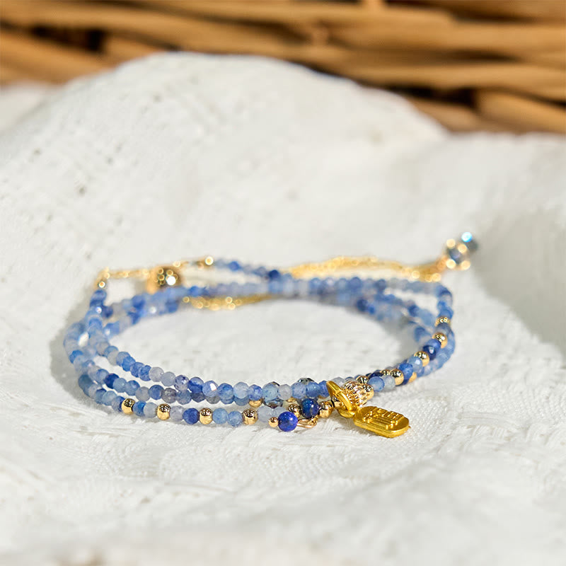 Braccialetto positivo con carattere Fu a triplo giro, perline ultrasottili da 3 mm, lazurite naturale e lapislazzuli, Buddha Stones - image 2