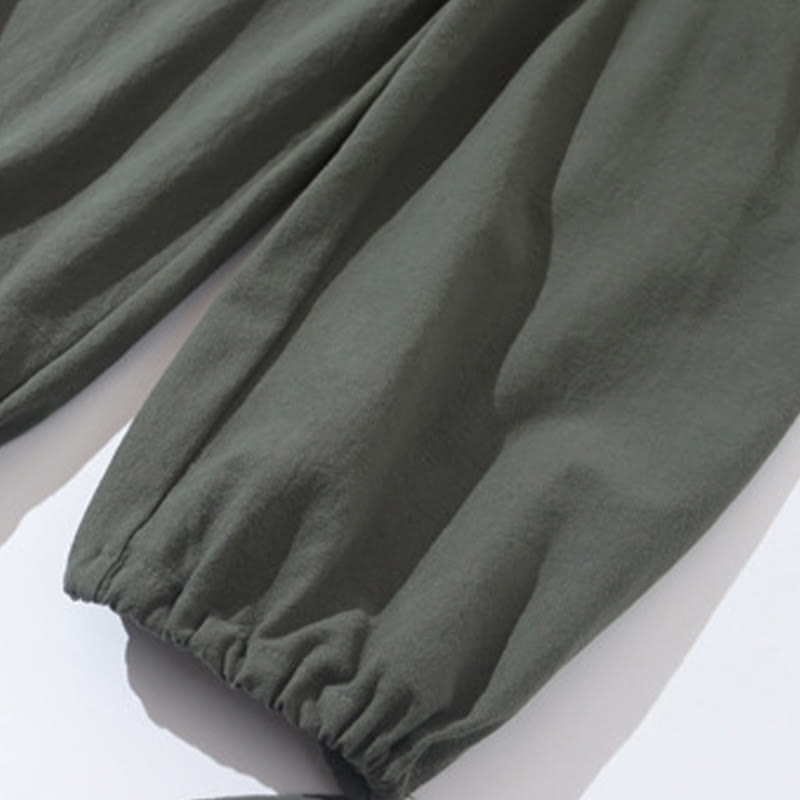 Set di 2 pezzi di tuta da uomo in cotone e lino con bottoni a rana, camicia e pantaloni con tasche, per meditazione, Buddha Stones