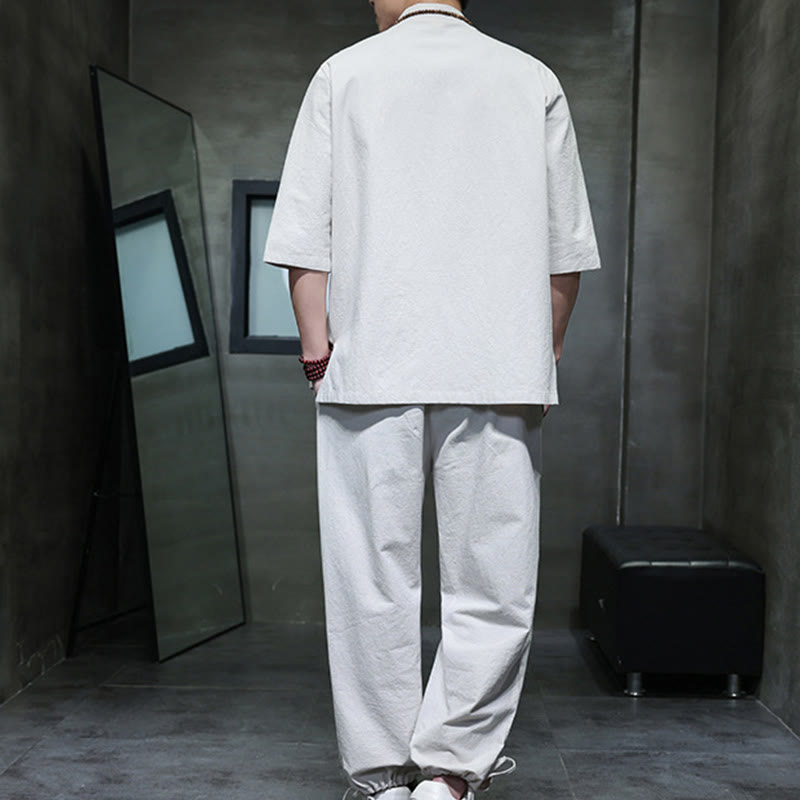 Set di 2 pezzi di tuta da uomo in cotone e lino con bottoni a rana, camicia e pantaloni con tasche, per meditazione, Buddha Stones - image 22