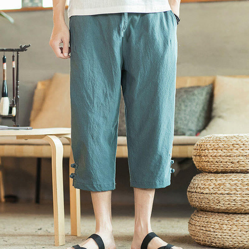 Buddha Stones Pantaloni harem da uomo in cotone con ricamo a gru e tasche - image 5