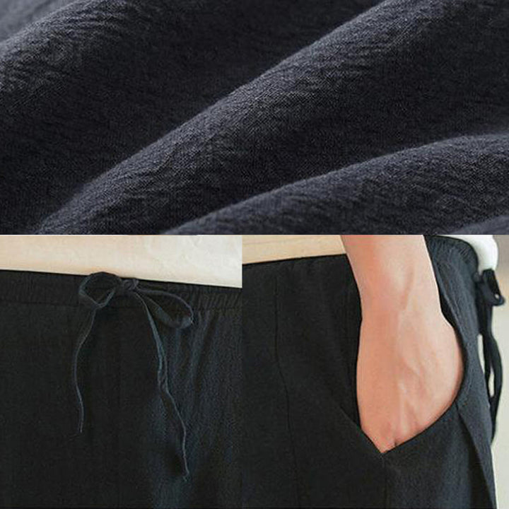 Buddha Stones Pantaloni harem da uomo in cotone con ricamo a gru e tasche - image 31