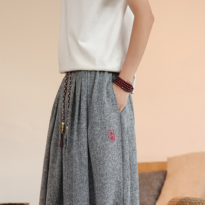 Pantaloni harem da uomo alla caviglia con coulisse, con ricamo Buddha Stones Summer Characters e tasche
