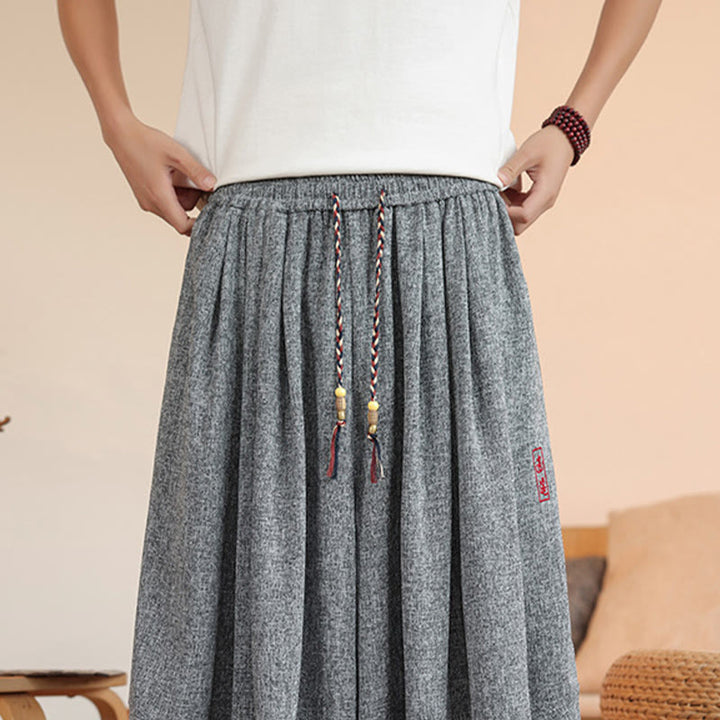 Pantaloni harem da uomo alla caviglia con coulisse, con ricamo Buddha Stones Summer Characters e tasche
