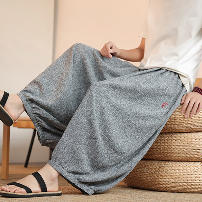Pantaloni harem da uomo alla caviglia con coulisse, con ricamo Buddha Stones Summer Characters e tasche
