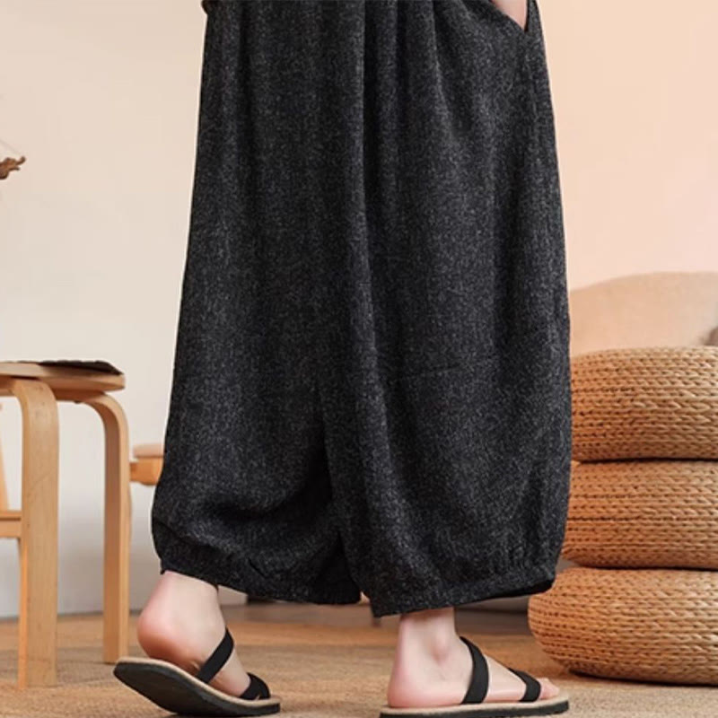 Pantaloni harem da uomo alla caviglia con coulisse, con ricamo Buddha Stones Summer Characters e tasche