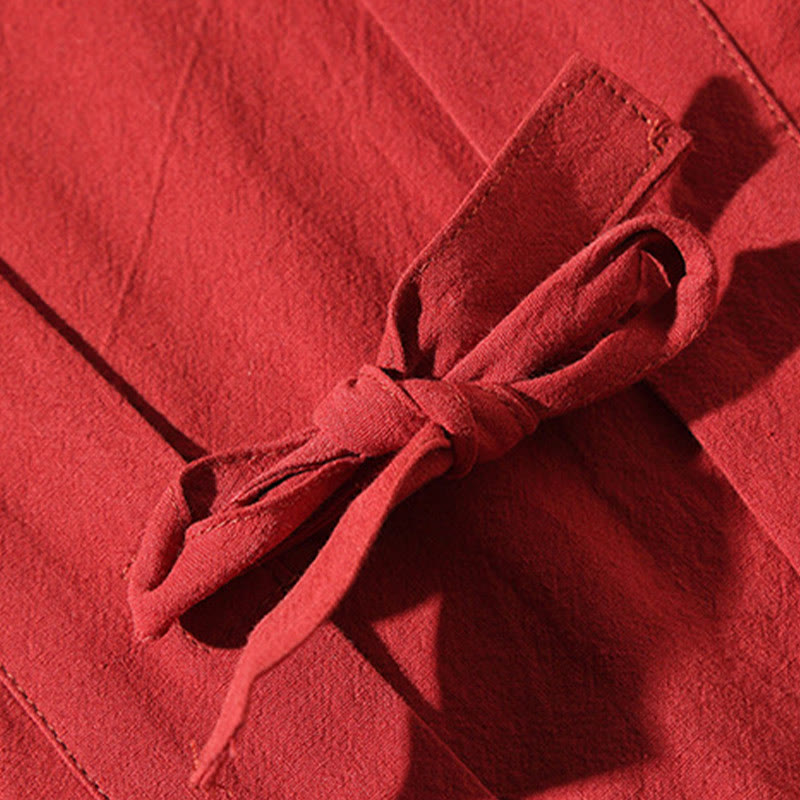 Kimono da uomo in cotone e lino con ricamo Buddha Stones e gru bianche volanti, giacca aperta sul davanti - image 7