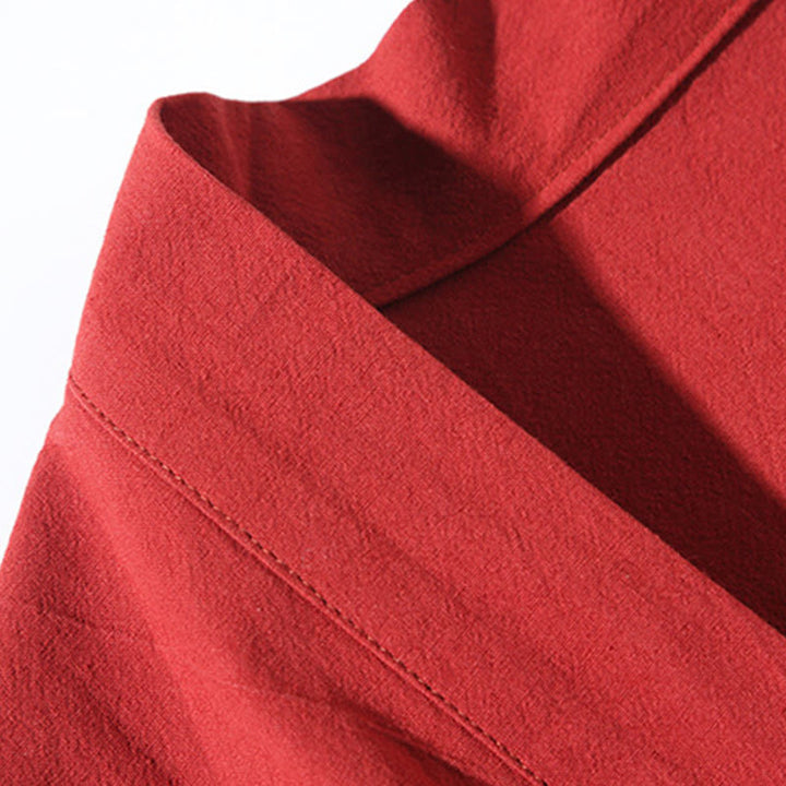 Kimono da uomo in cotone e lino con ricamo Buddha Stones e gru bianche volanti, giacca aperta sul davanti