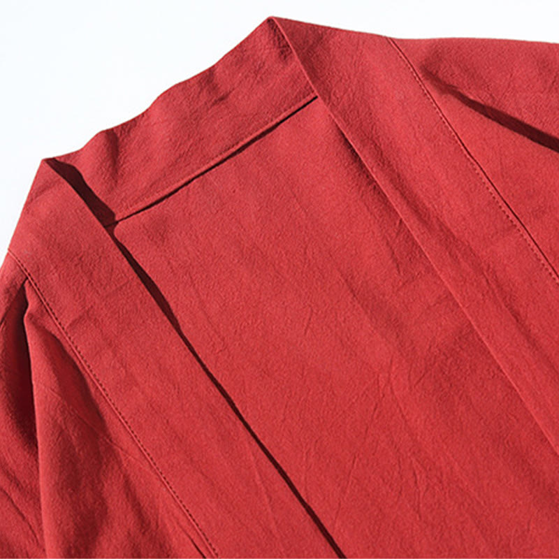 Kimono da uomo in cotone e lino con ricamo Buddha Stones e gru bianche volanti, giacca aperta sul davanti