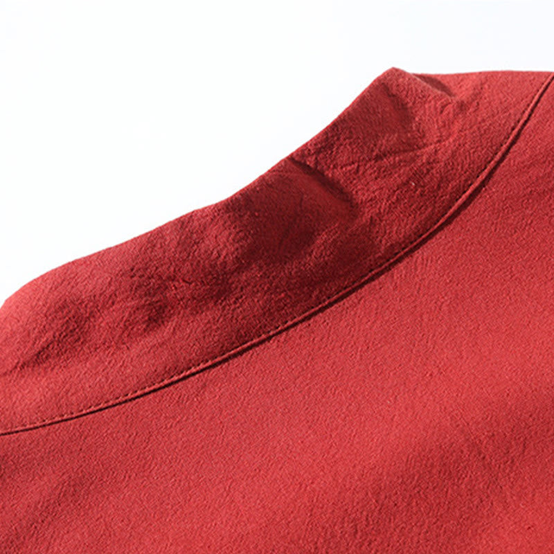 Kimono da uomo in cotone e lino con ricamo Buddha Stones e gru bianche volanti, giacca aperta sul davanti - image 5