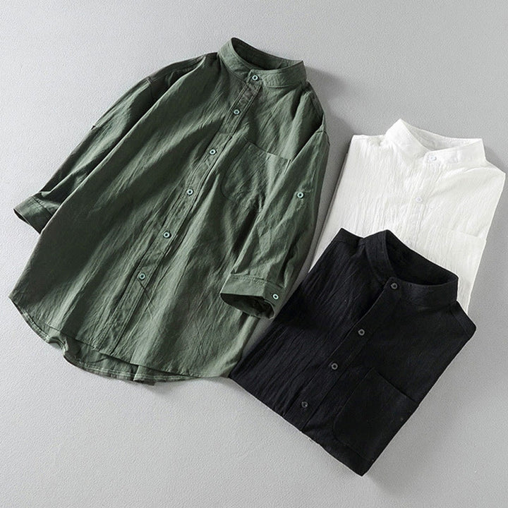 Camicia da uomo in cotone e lino con maniche corte e bottoni, modello Buddha Stones Summer Solid - image 17