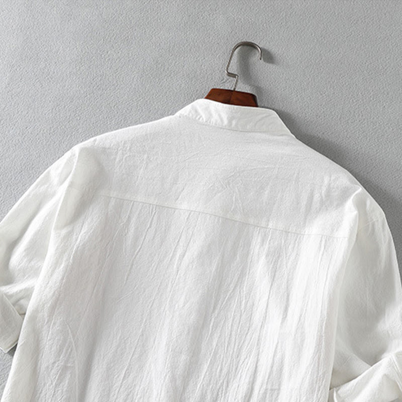 Camicia da uomo in cotone e lino con maniche corte e bottoni, modello Buddha Stones Summer Solid - image 5