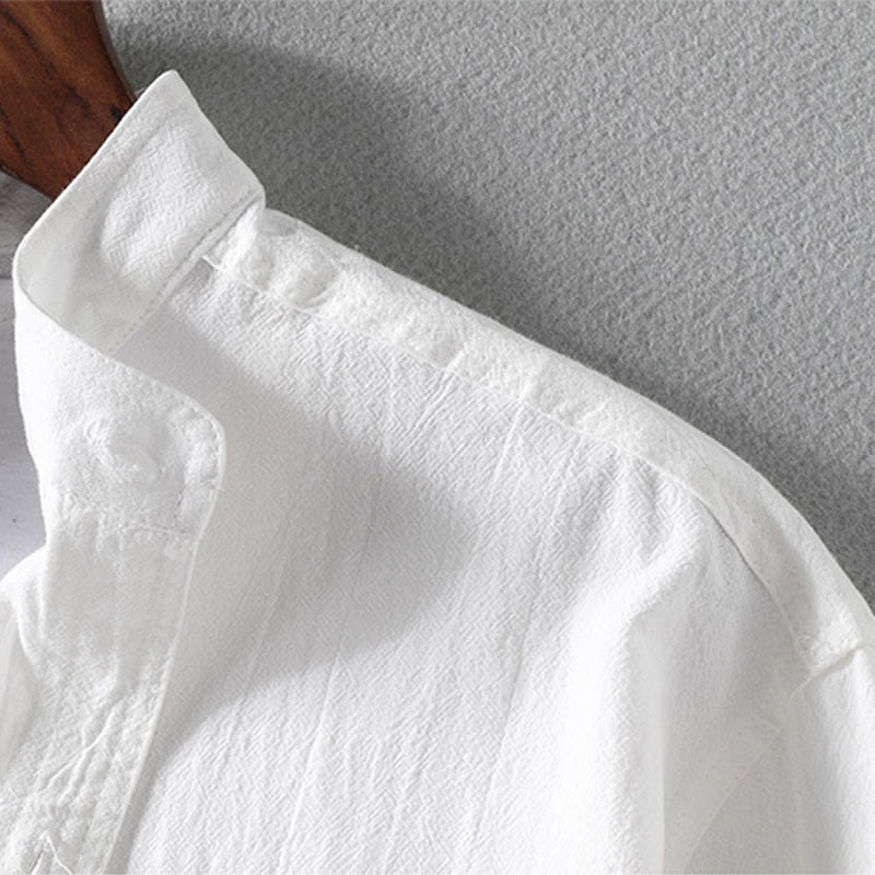 Camicia da uomo in cotone e lino con maniche corte e bottoni, modello Buddha Stones Summer Solid - image 8