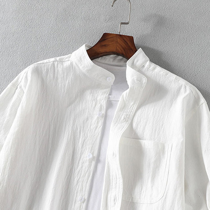 Camicia da uomo in cotone e lino con maniche corte e bottoni, modello Buddha Stones Summer Solid - image 4