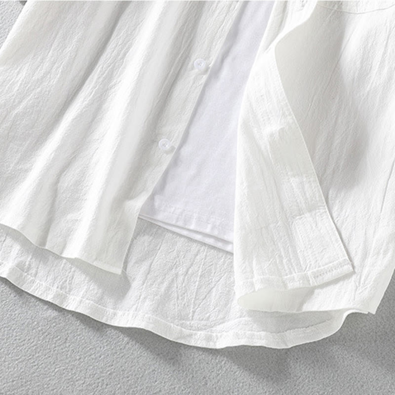 Camicia da uomo in cotone e lino con maniche corte e bottoni, modello Buddha Stones Summer Solid - image 11