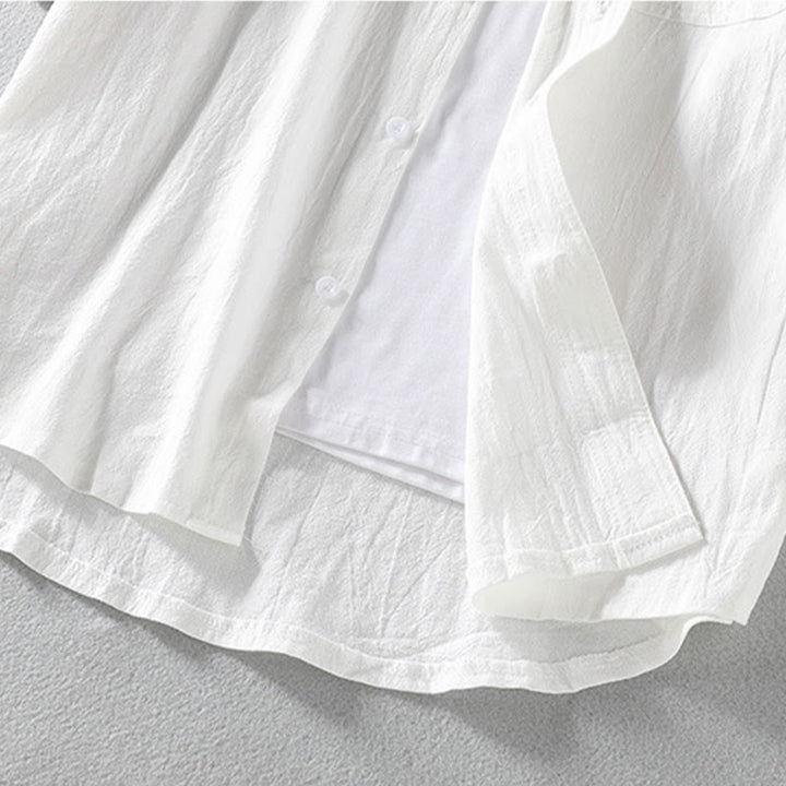 Camicia da uomo in cotone e lino con maniche corte e bottoni, modello Buddha Stones Summer Solid - image 11