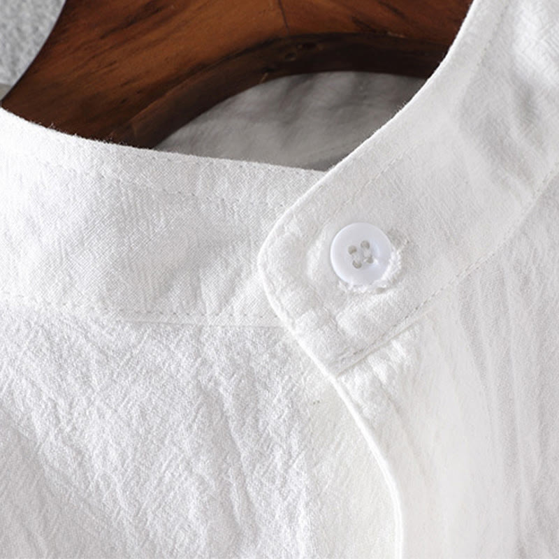 Camicia da uomo in cotone e lino con maniche corte e bottoni, modello Buddha Stones Summer Solid - image 7