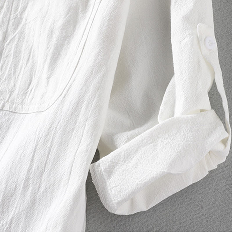 Camicia da uomo in cotone e lino con maniche corte e bottoni, modello Buddha Stones Summer Solid - image 13