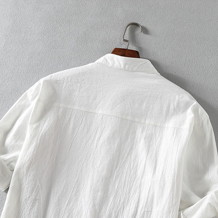 Camicia da uomo in cotone e lino con maniche corte e bottoni, modello Buddha Stones Summer Solid - image 5