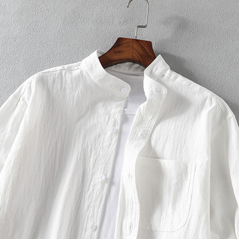 Camicia da uomo in cotone e lino con maniche corte e bottoni, modello Buddha Stones Summer Solid - image 4