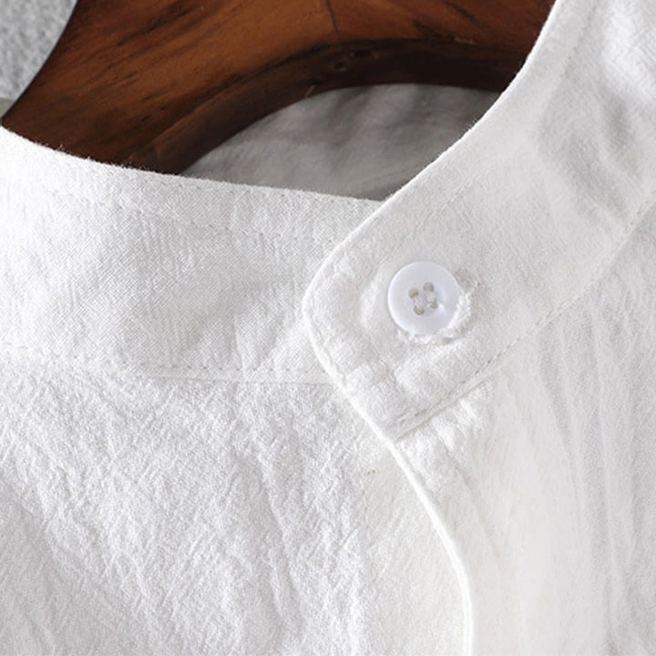 Camicia da uomo in cotone e lino con maniche corte e bottoni, modello Buddha Stones Summer Solid - image 7