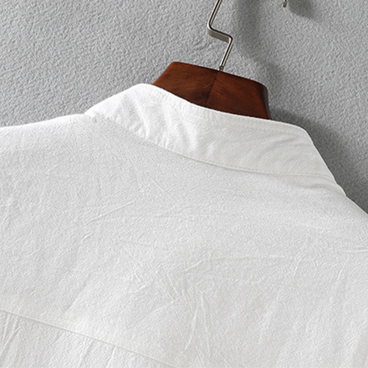 Camicia da uomo in cotone e lino con maniche corte e bottoni, modello Buddha Stones Summer Solid - image 6