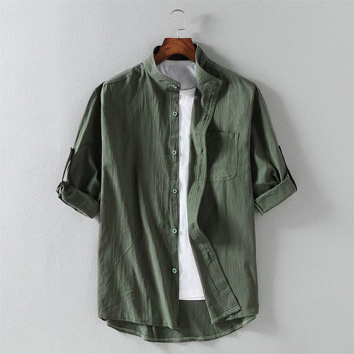 Camicia da uomo in cotone e lino con maniche corte e bottoni, modello Buddha Stones Summer Solid - DarkSeaGreen - US/UK/AU46, EU56 (5XL) - image 16