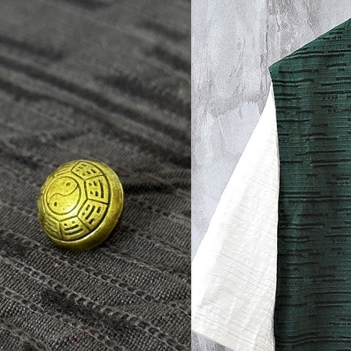 Camicia da uomo in cotone e lino a maniche corte con motivo patchwork estivo Buddha Stones