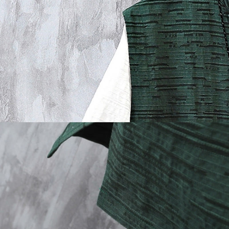 Camicia da uomo in cotone e lino a maniche corte con motivo patchwork estivo Buddha Stones - image 6