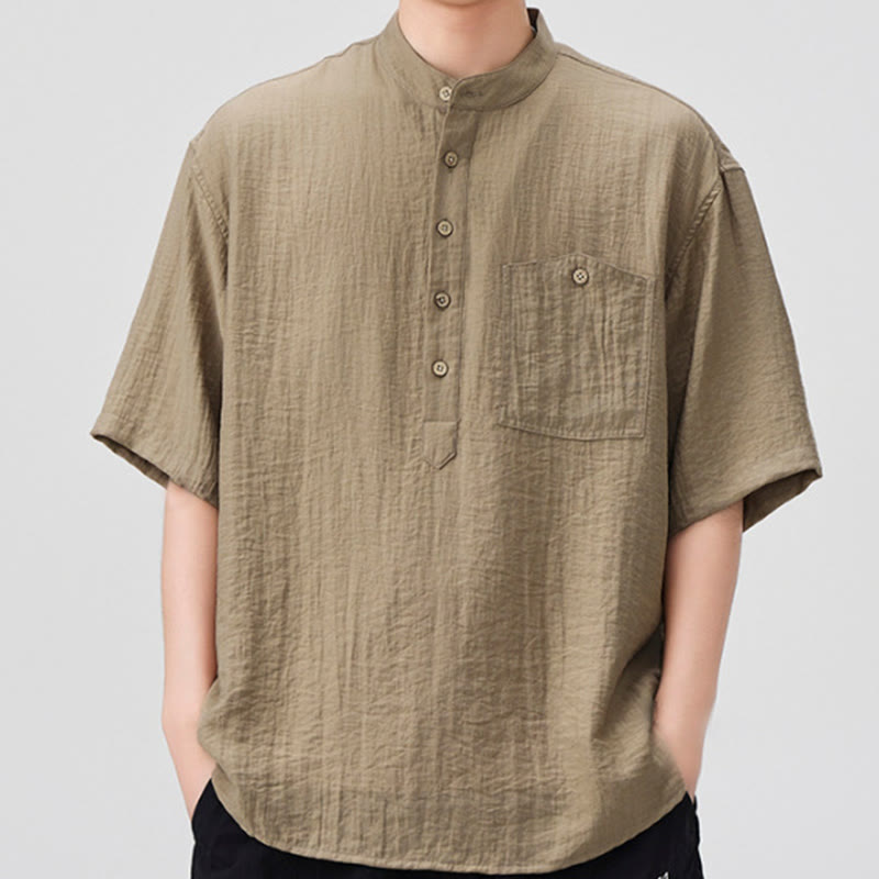 Camicia a maniche corte da uomo con design Buddha Stones Summer Plain e bottoni a metà