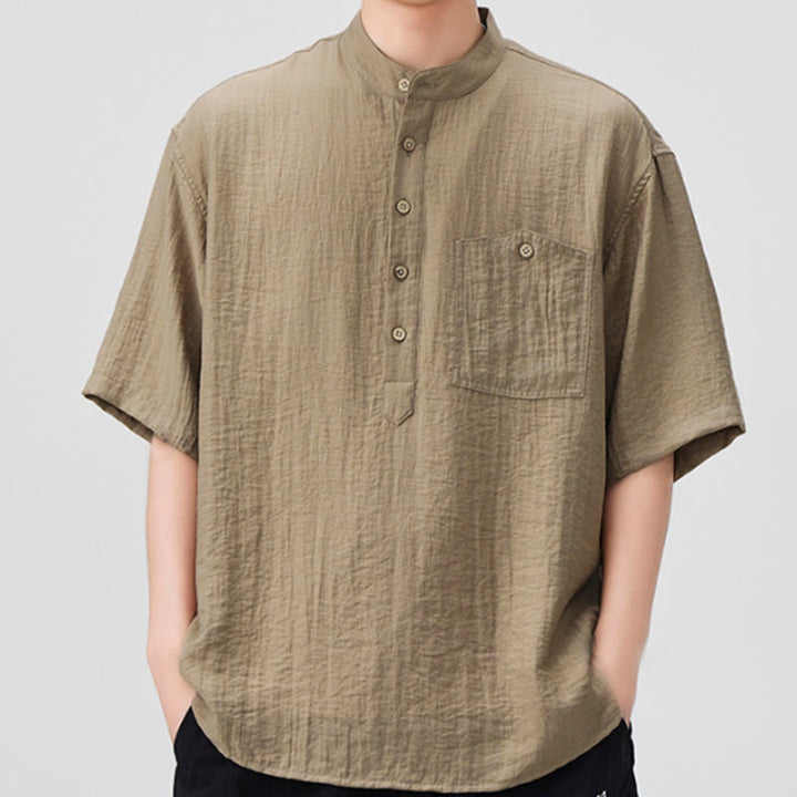 Camicia a maniche corte da uomo con design Buddha Stones Summer Plain e bottoni a metà