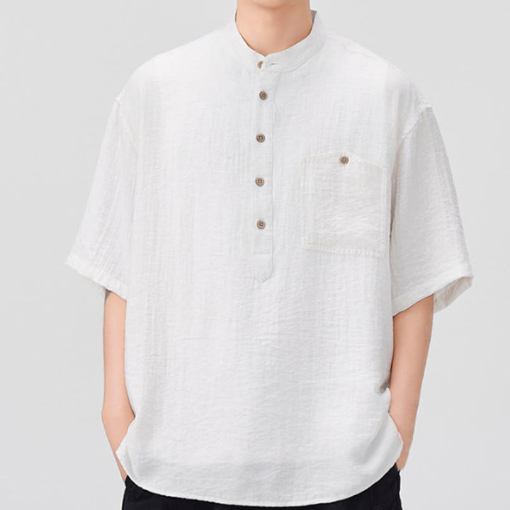 Camicia a maniche corte da uomo con design Buddha Stones Summer Plain e bottoni a metà