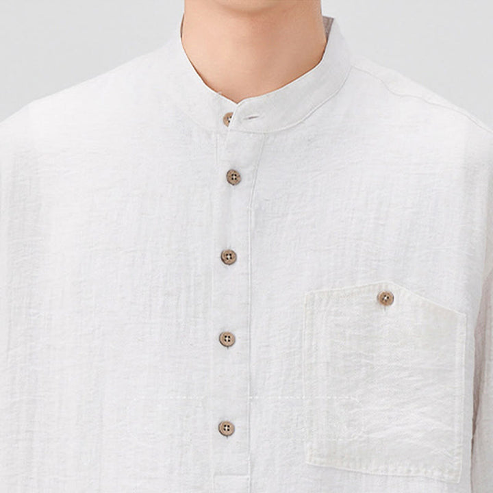 Camicia a maniche corte da uomo con design Buddha Stones Summer Plain e bottoni a metà - image 3