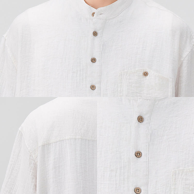 Camicia a maniche corte da uomo con design Buddha Stones Summer Plain e bottoni a metà