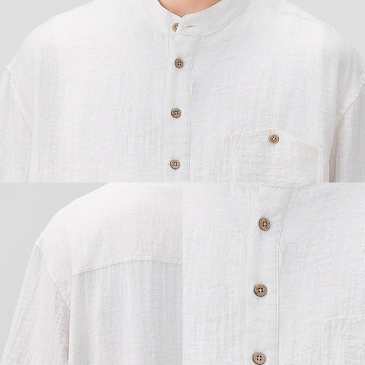 Camicia a maniche corte da uomo con design Buddha Stones Summer Plain e bottoni a metà