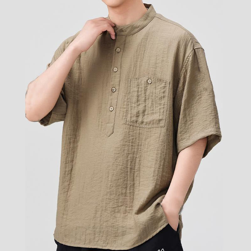 Camicia a maniche corte da uomo con design Buddha Stones Summer Plain e bottoni a metà