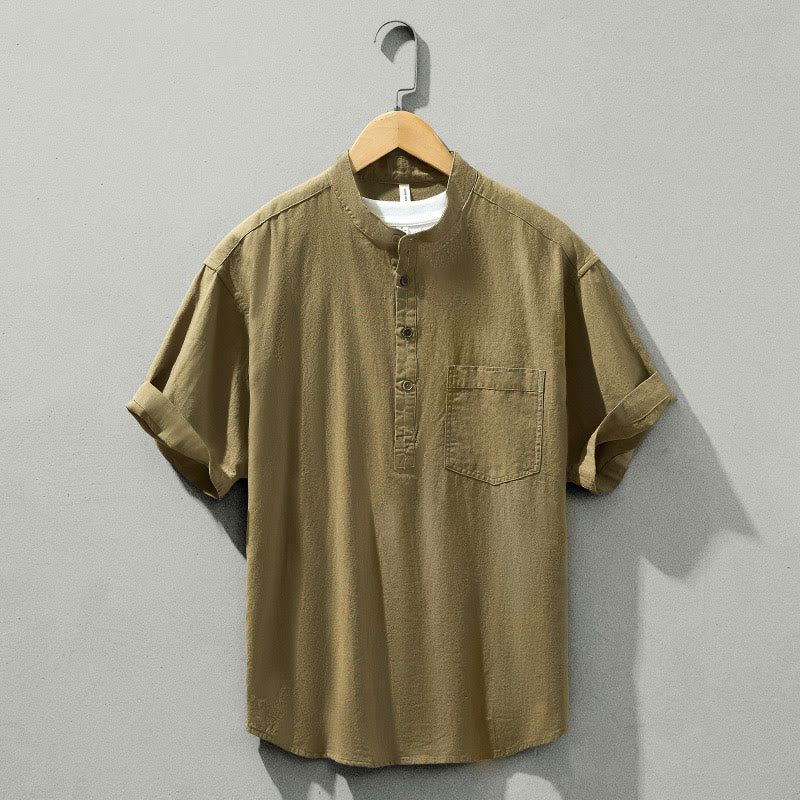 Camicia da uomo in cotone a maniche corte con bottoni a metà polpaccio, modello Buddha Stones Summer Solid