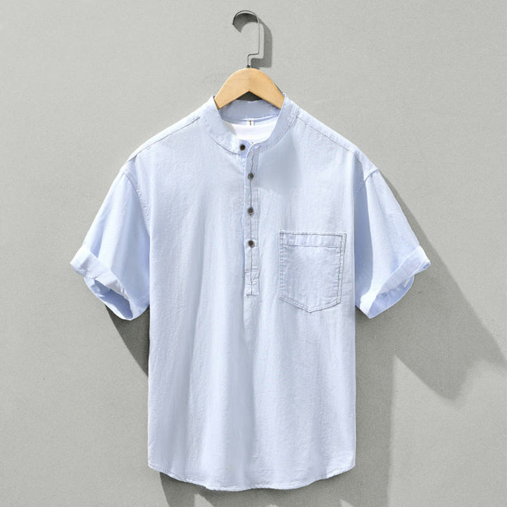 Camicia da uomo in cotone a maniche corte con bottoni a metà polpaccio, modello Buddha Stones Summer Solid